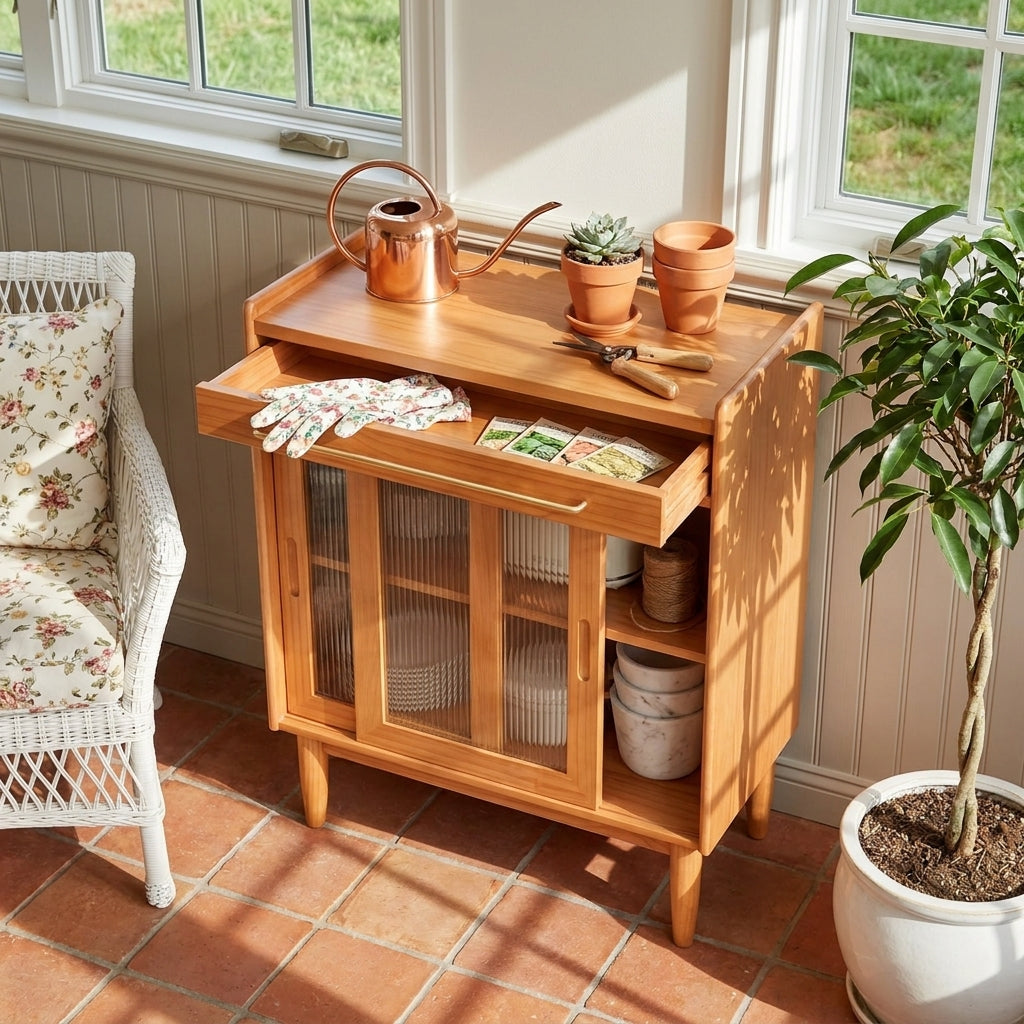 Glass-Door Wood Cabinet