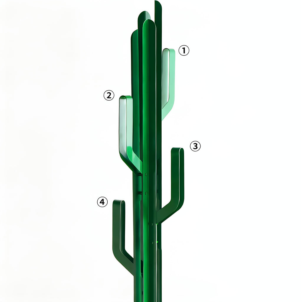 Modern Cactus-Inspired Green Metal Multi-Arm Coat Rack