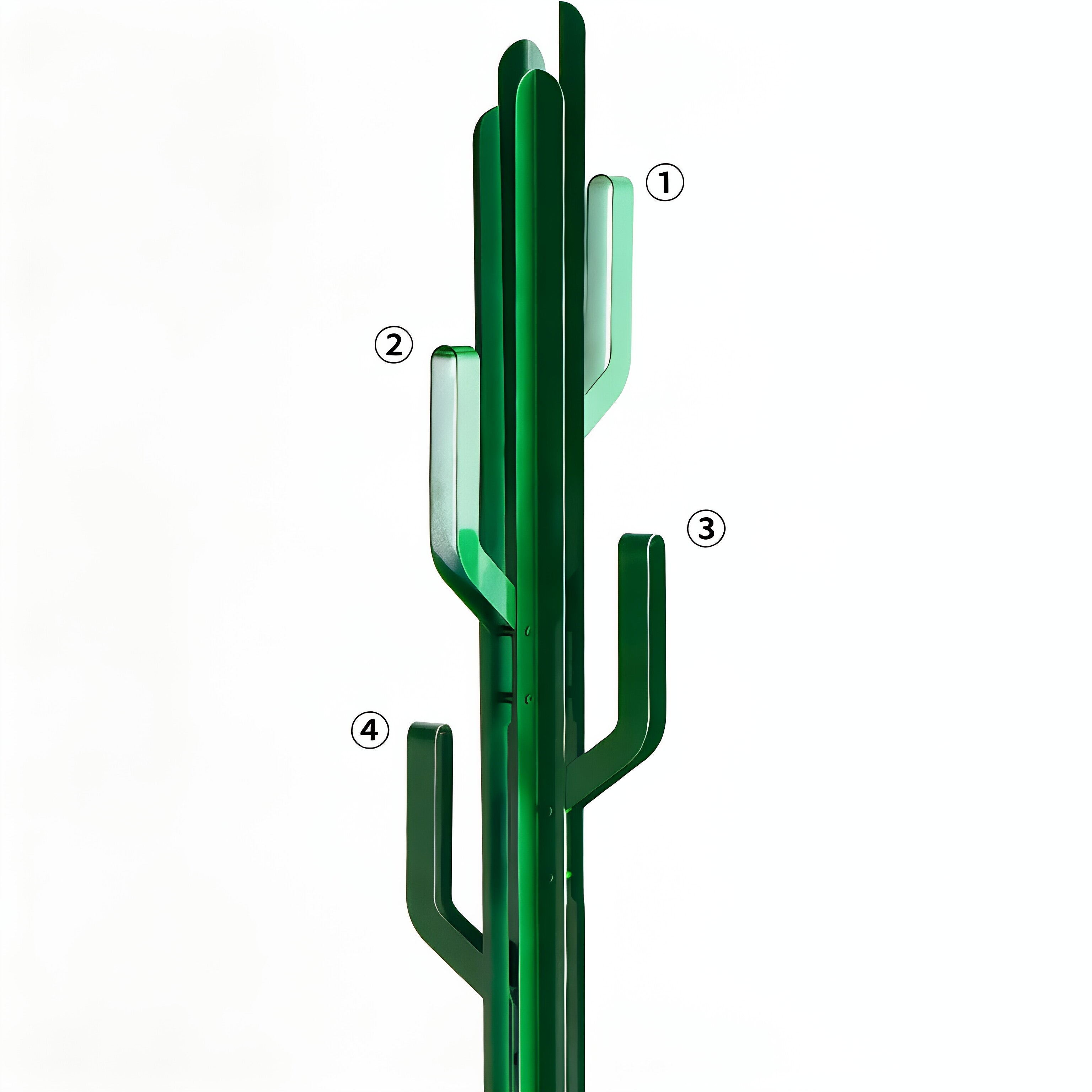Modern Cactus-Inspired Green Metal Multi-Arm Coat Rack