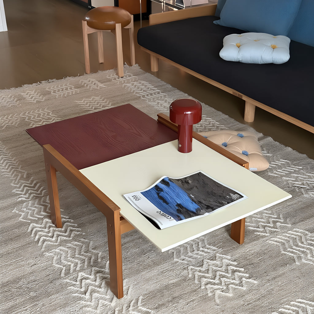 Modern Minimalist Wooden Sliding Dual-Tone Coffee Table