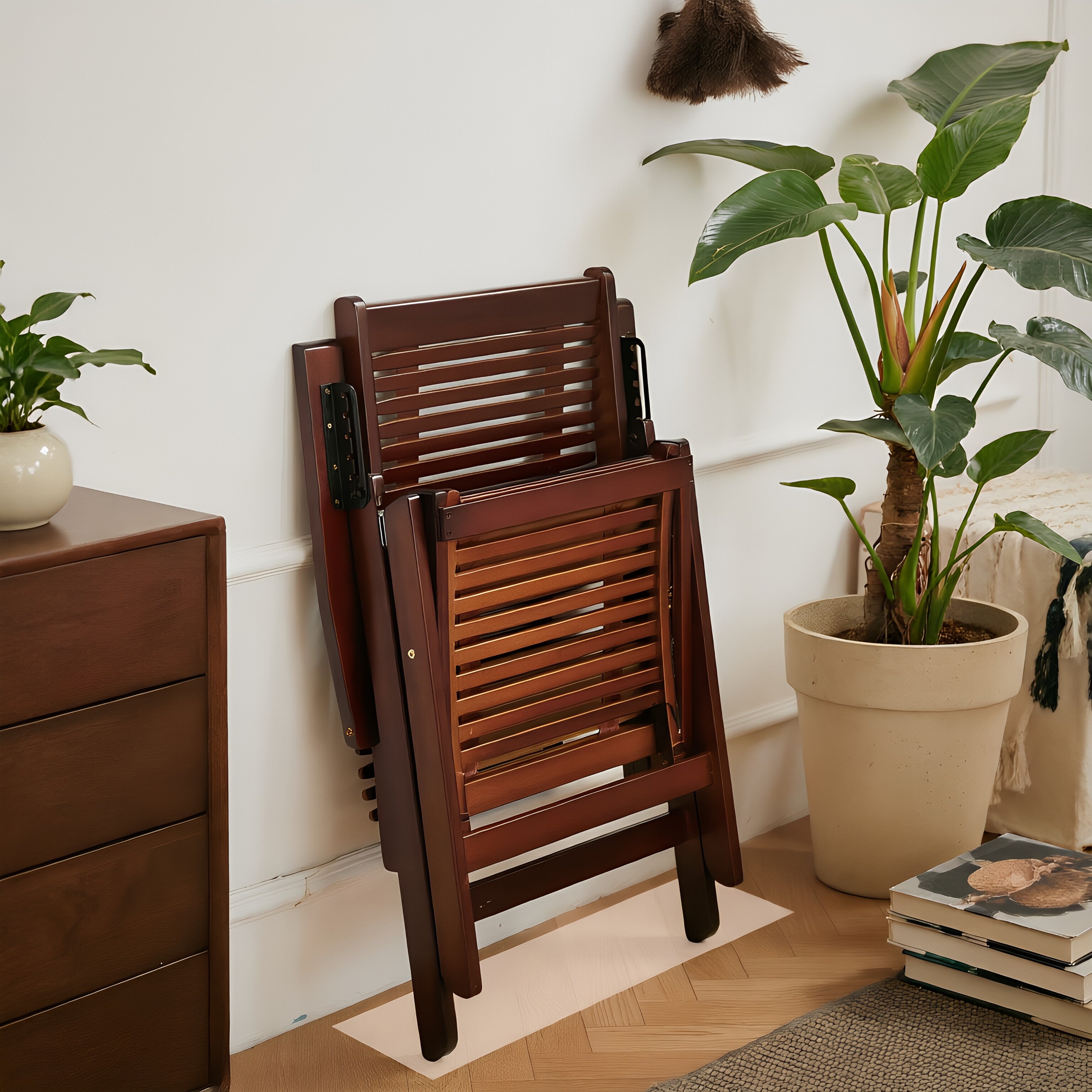 Foldable Bamboo Lounge Chair with Adjustable Recline