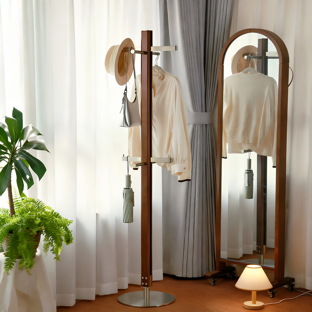Contemporary Walnut Wood & Metal Integrated Coat Rack