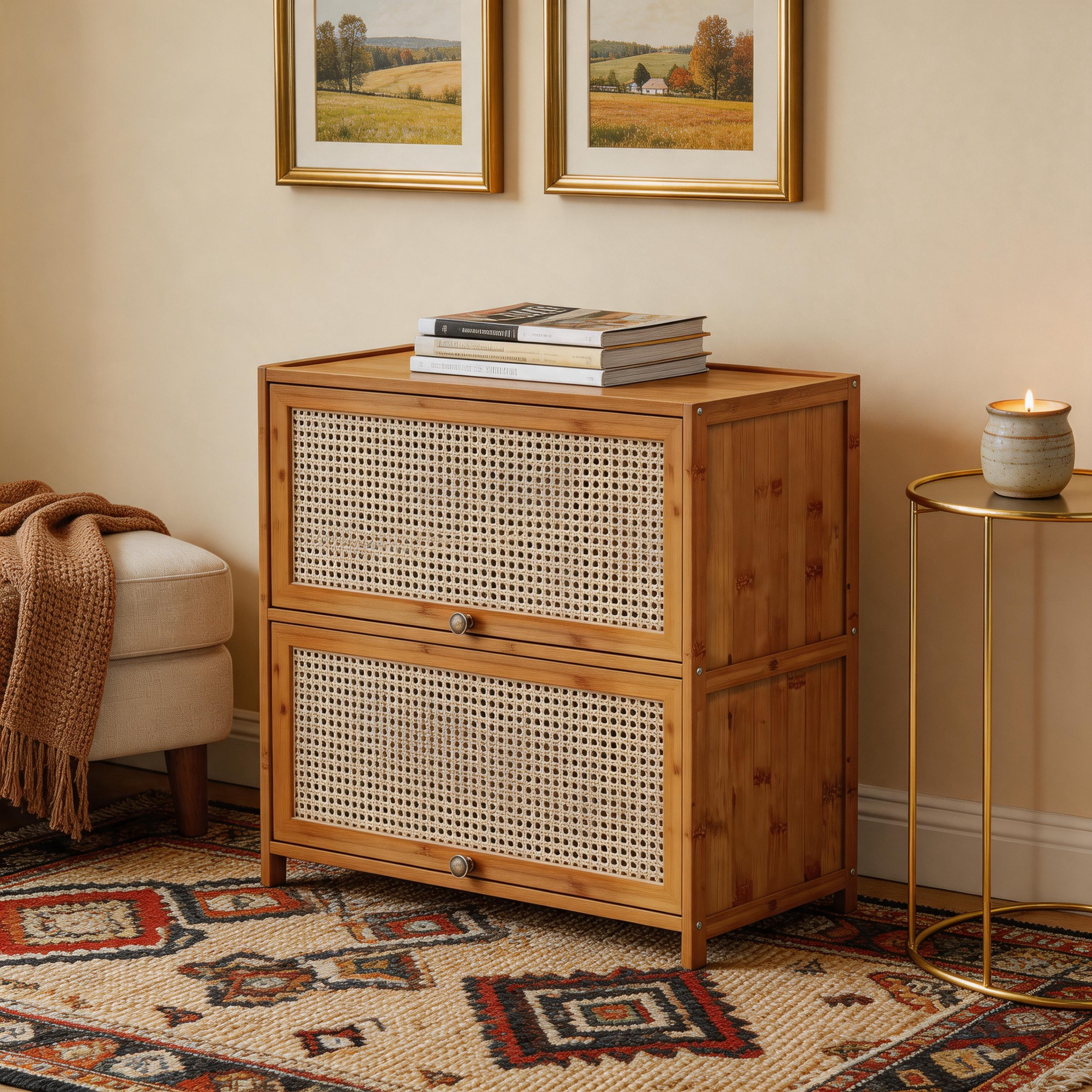Flip-Top Rattan Cabinet