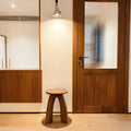 Archi Stool – Tri-Arc Wooden Stool with Cross-Inlay Seat