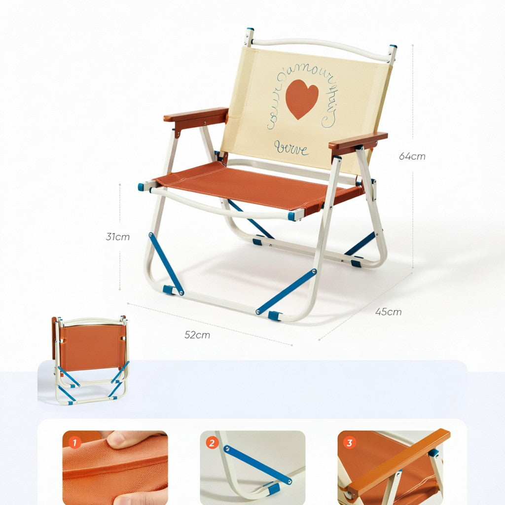 Foldable Canvas Lounge Chair with Wooden Arms