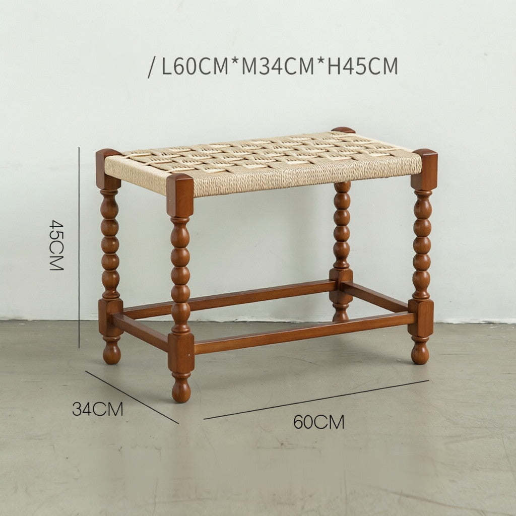 Handwoven Paper-Rope Stool – Barley-Twist Wooden Frame