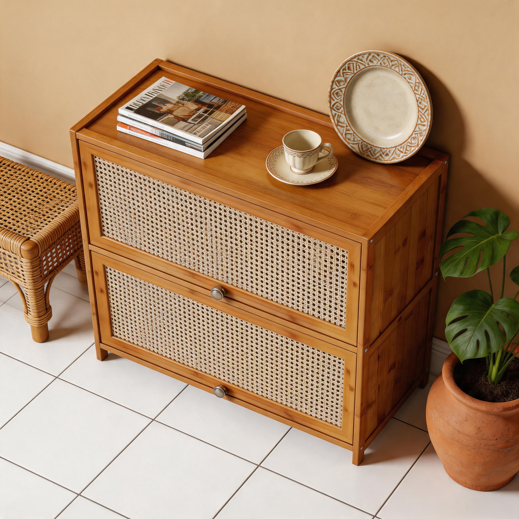 Flip-Top Rattan Cabinet