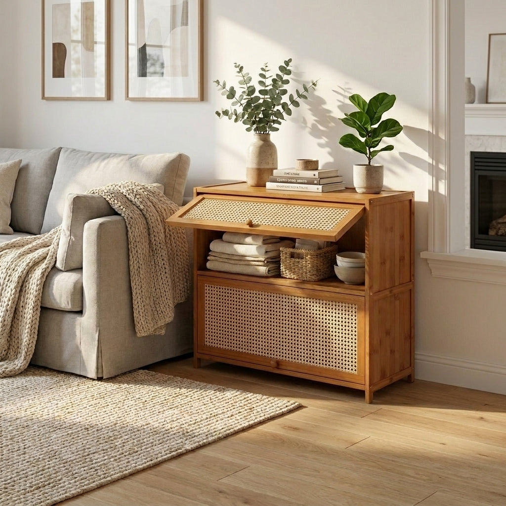 Flip-Top Rattan Cabinet