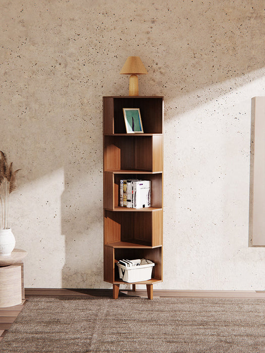 Mid-Century Modern Industrial Corner Bookcase for Small Spaces