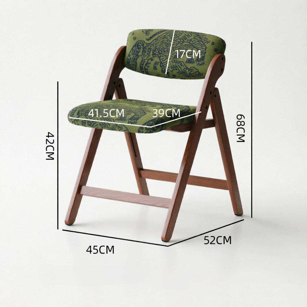 Mid-Century Folding Armchair – Solid Wood & Patterned Fabric
