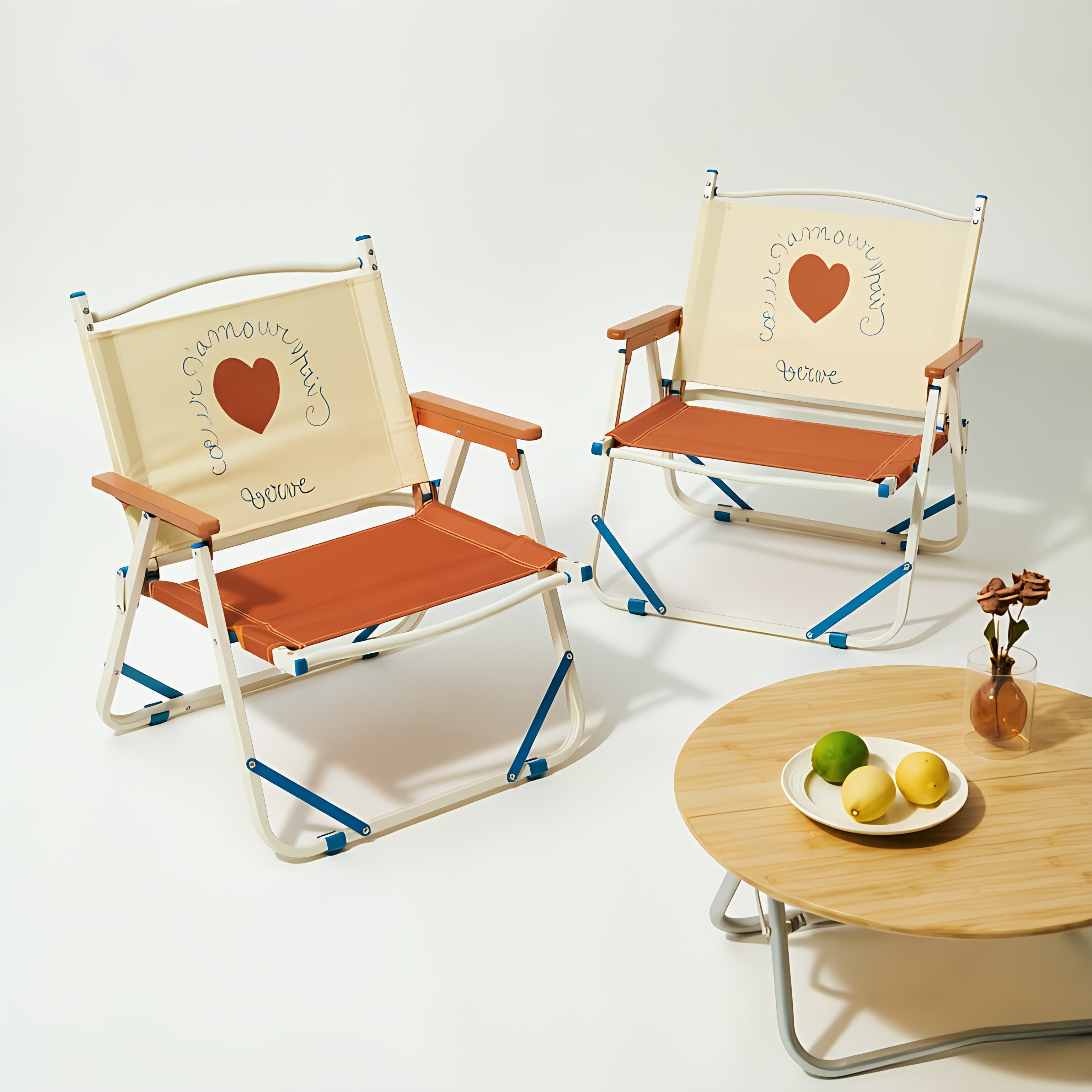 Foldable Canvas Lounge Chair with Wooden Arms