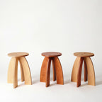 Archi Stool – Tri-Arc Wooden Stool with Cross-Inlay Seat