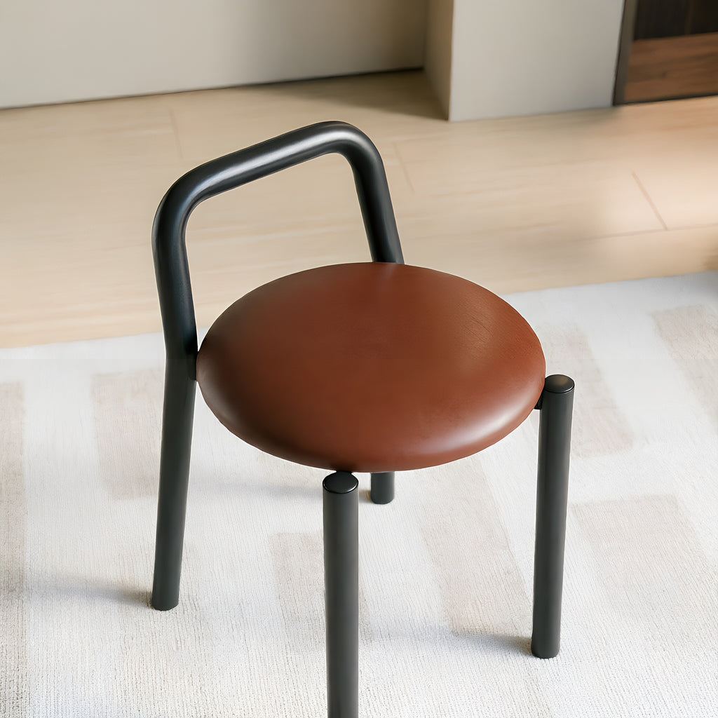 Modern Metal Stool with Integrated Handle & Leatherette Seat