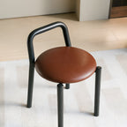 Modern Metal Stool with Integrated Handle & Leatherette Seat