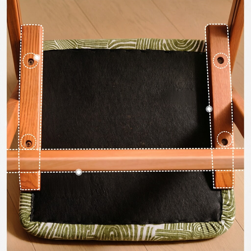 Mid-Century Folding Armchair – Solid Wood & Patterned Fabric
