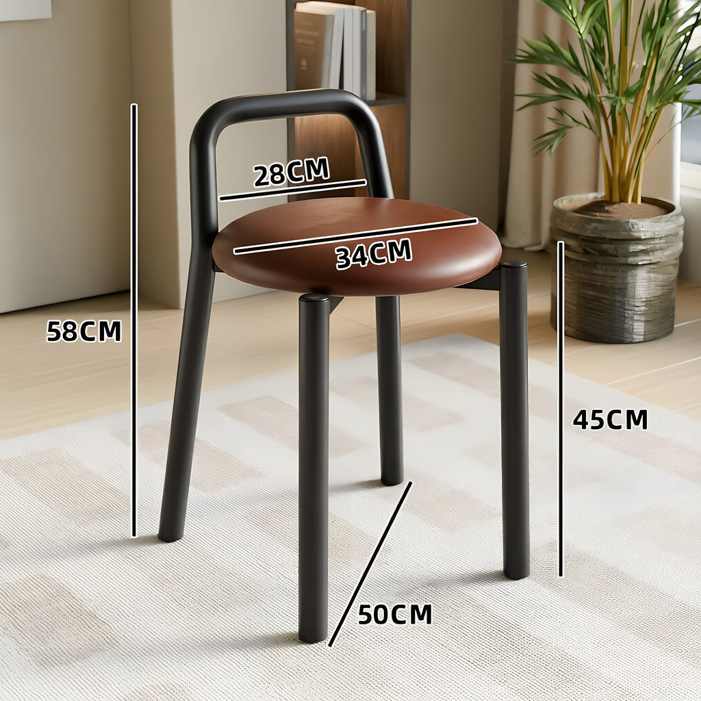 Modern Metal Stool with Integrated Handle & Leatherette Seat