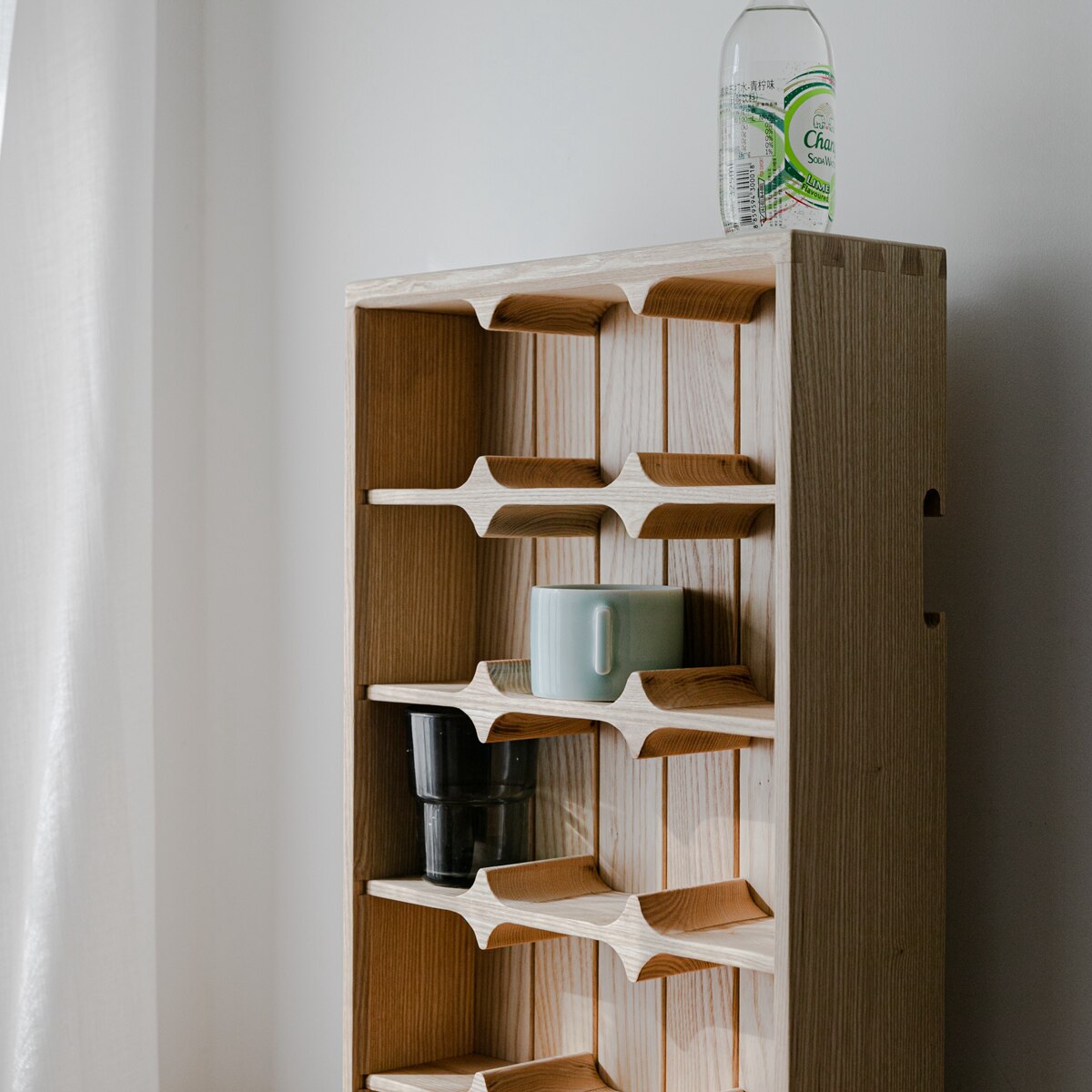 Wave-Slot Wooden Mug Rack