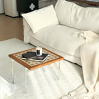 Modern Geometric Patterned Wooden Accent Table with Metal Legs