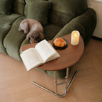 Modern Semicircular Wooden Side Table with Metal Legs