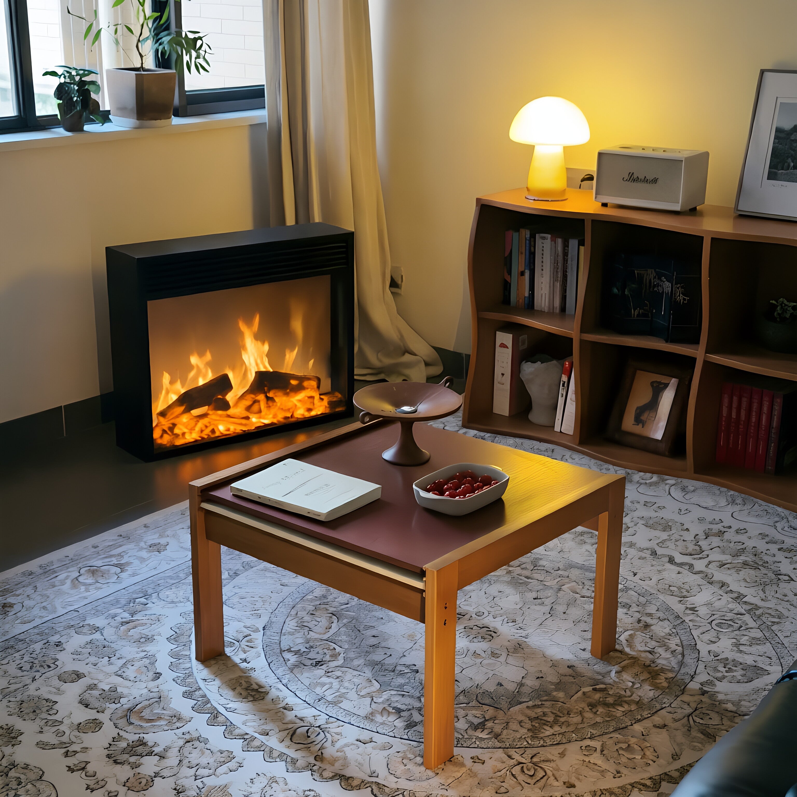Modern Minimalist Wooden Sliding Dual-Tone Coffee Table