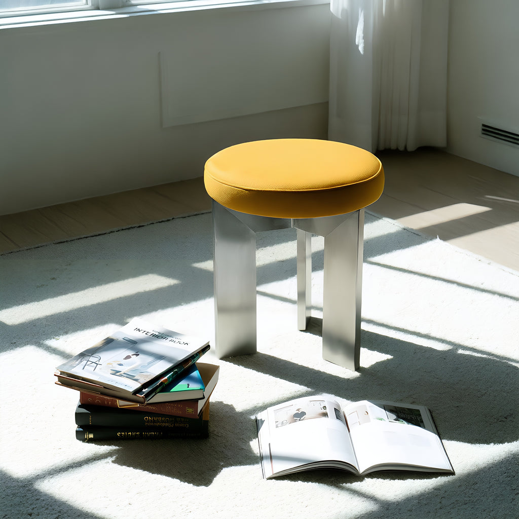 Quadra Stool – Minimalist Metal Frame Stool with Cushioned Round Seat