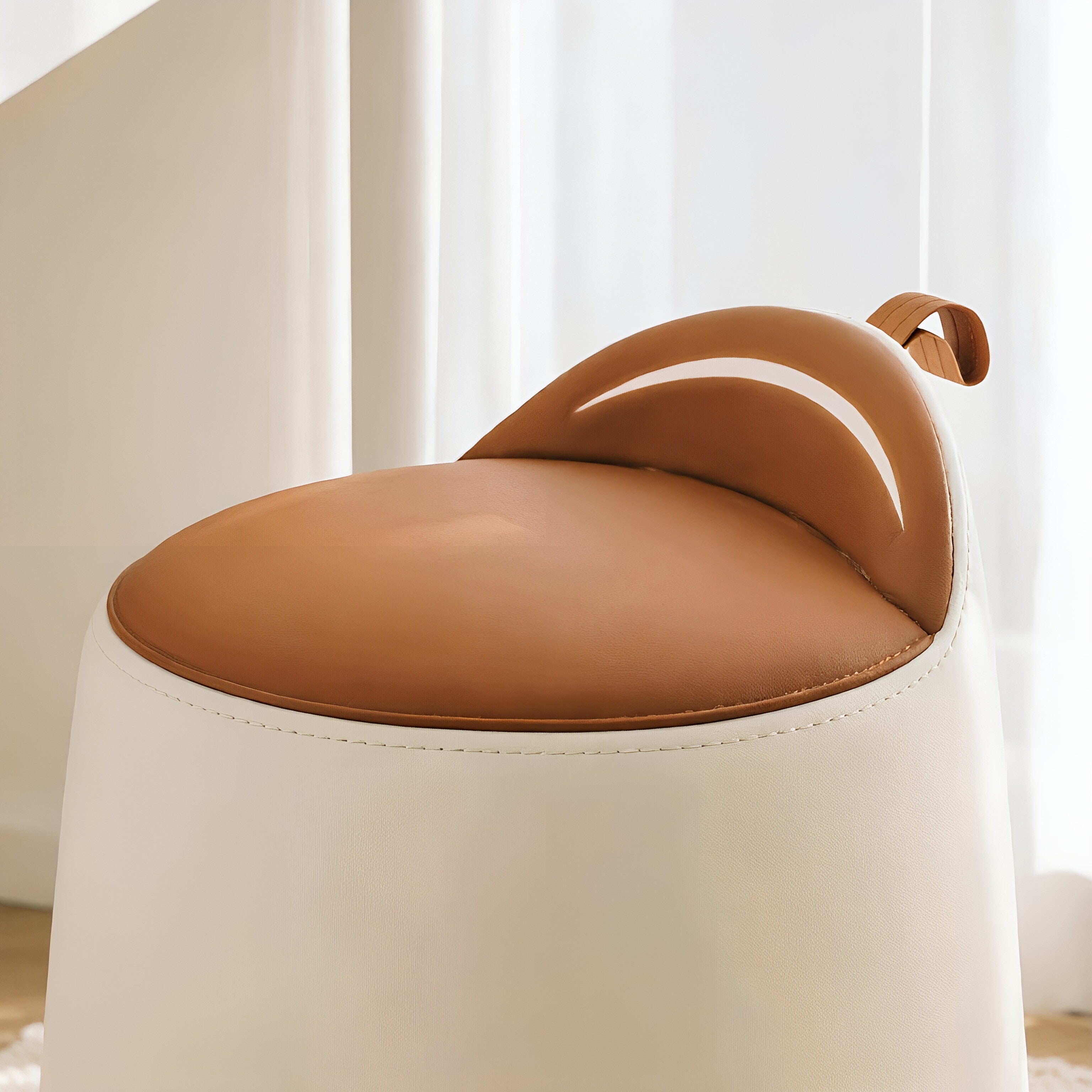 Rotating Vanity Stool – Leatherette Bucket Design with Backrest Handle
