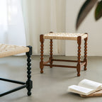 Handwoven Paper-Rope Stool – Barley-Twist Wooden Frame