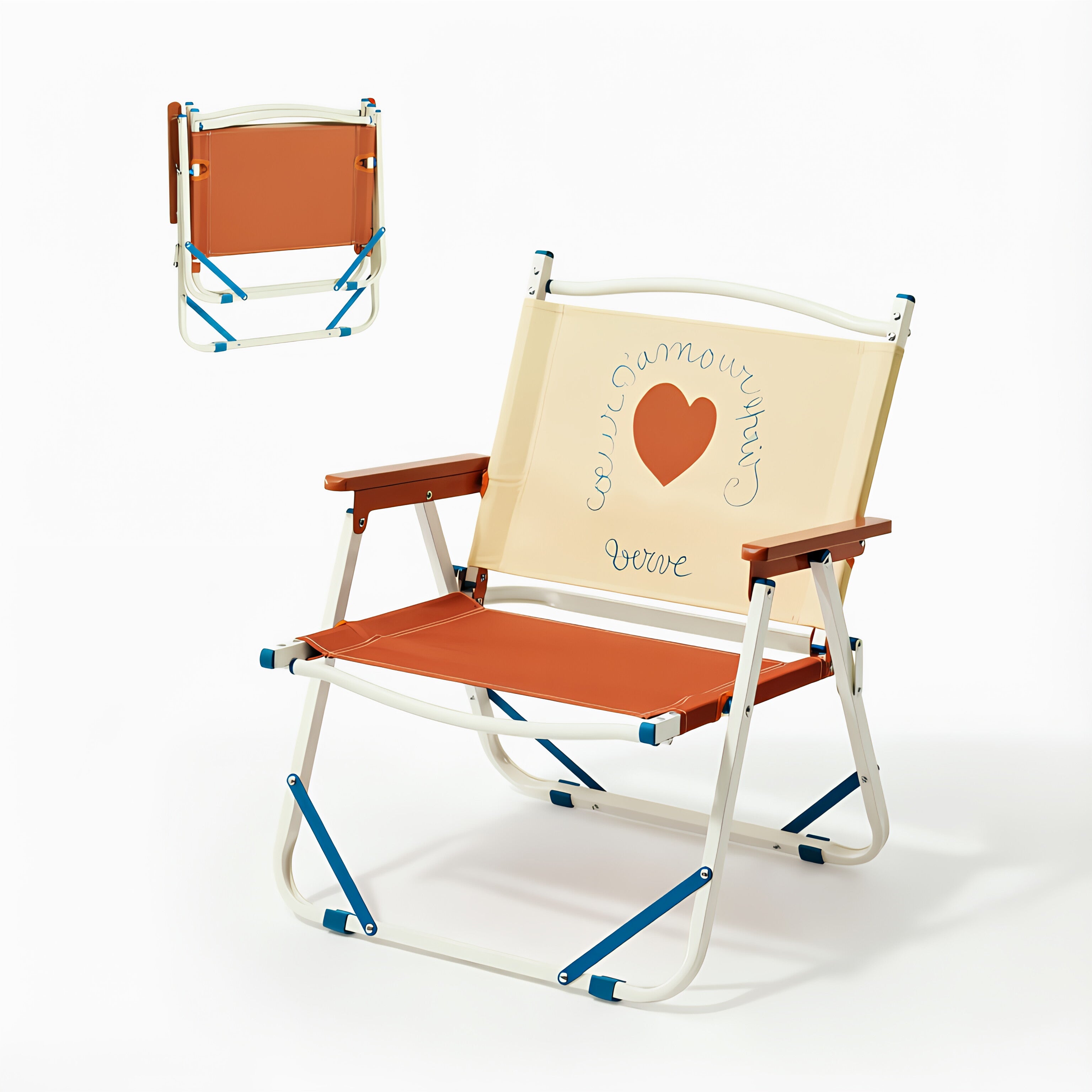 Foldable Canvas Lounge Chair with Wooden Arms