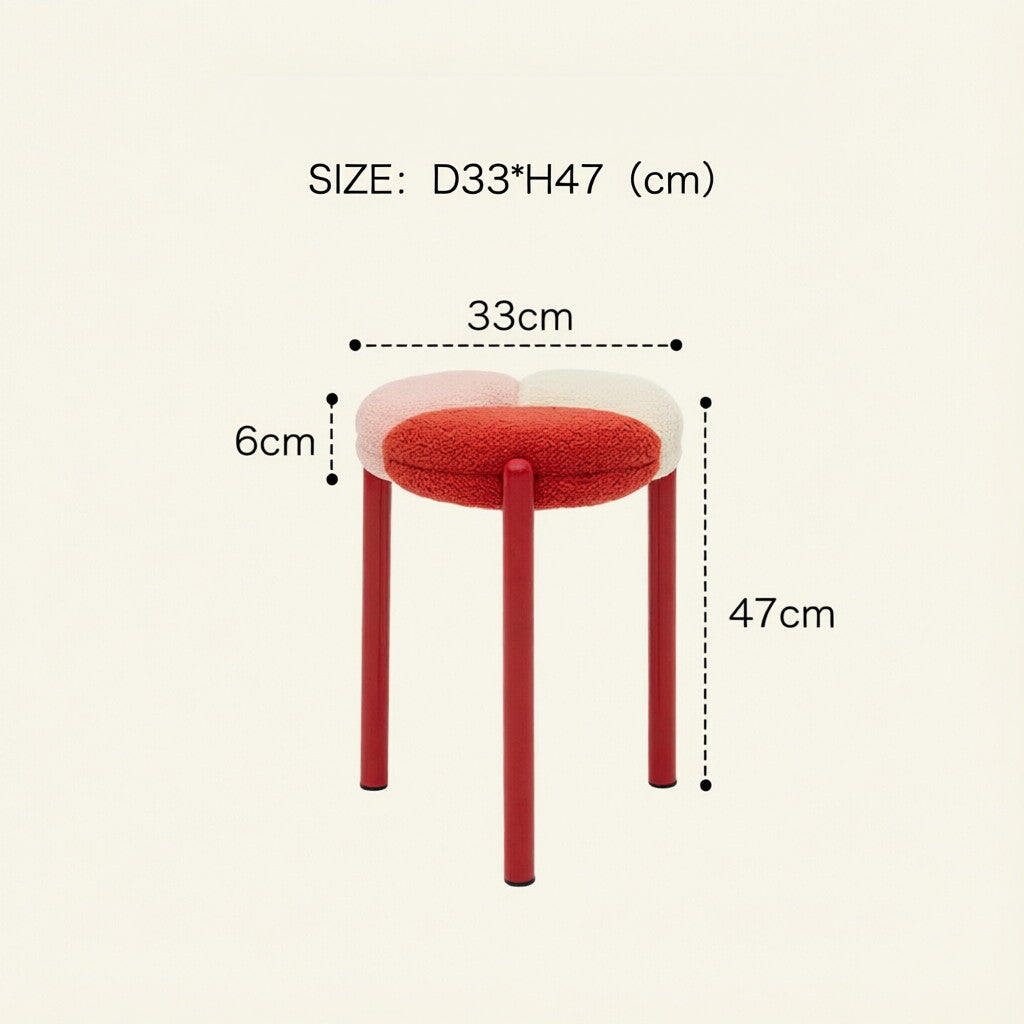 Tri-Petal Stool – Stackable Bouclé Seat with Color-Block Legs