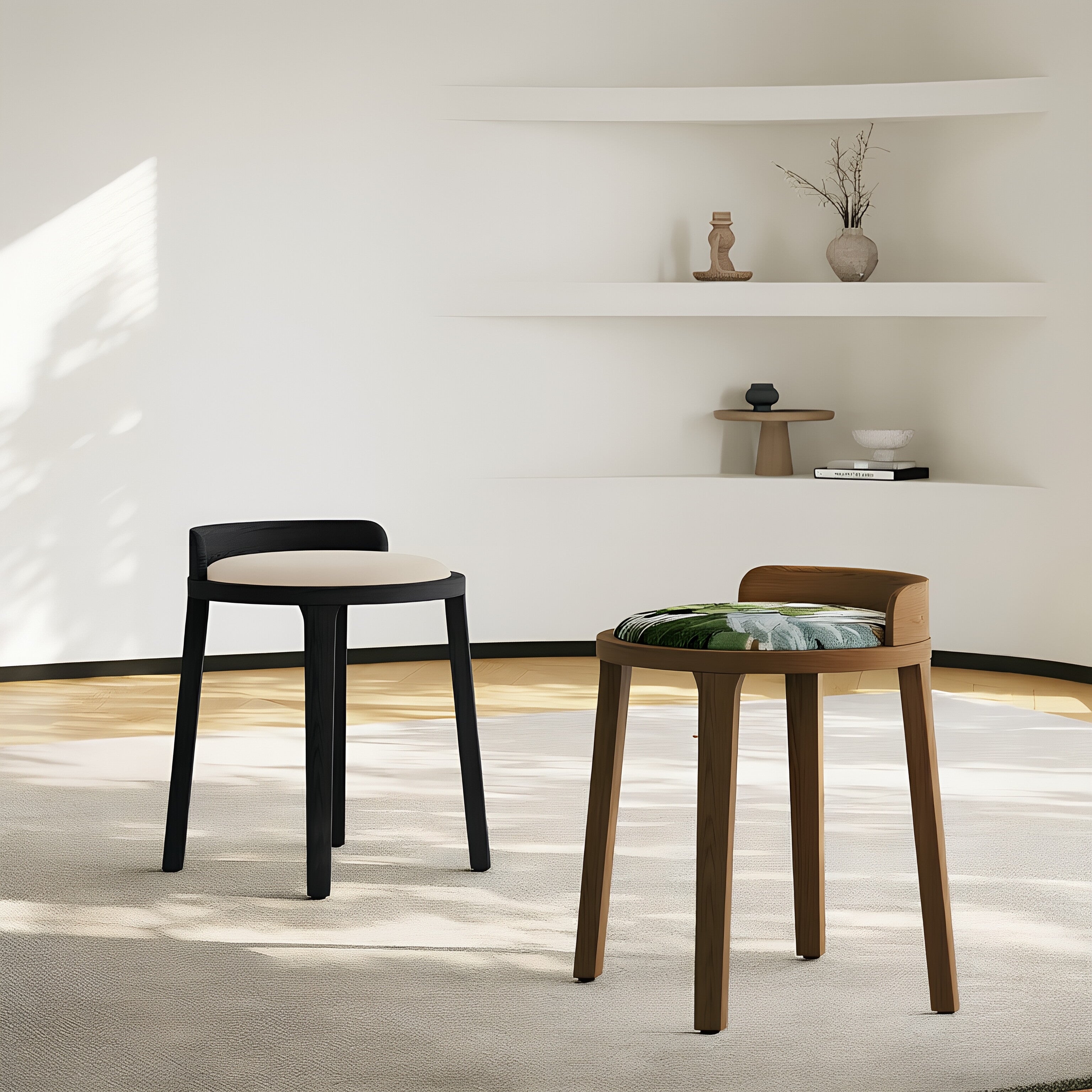 Modern Wooden Bar Stool with Upholstered Seat & Backrest