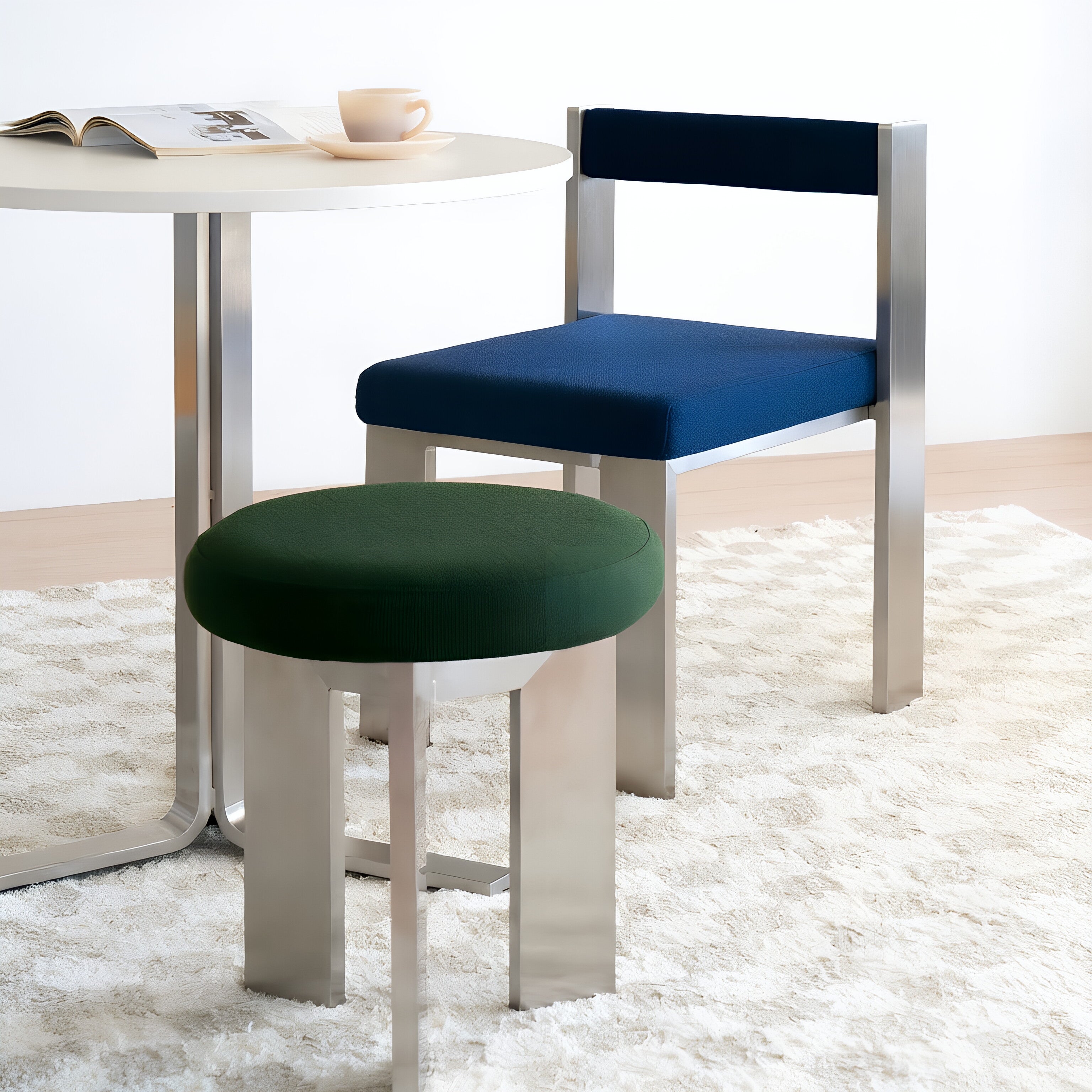 Quadra Stool – Minimalist Metal Frame Stool with Cushioned Round Seat