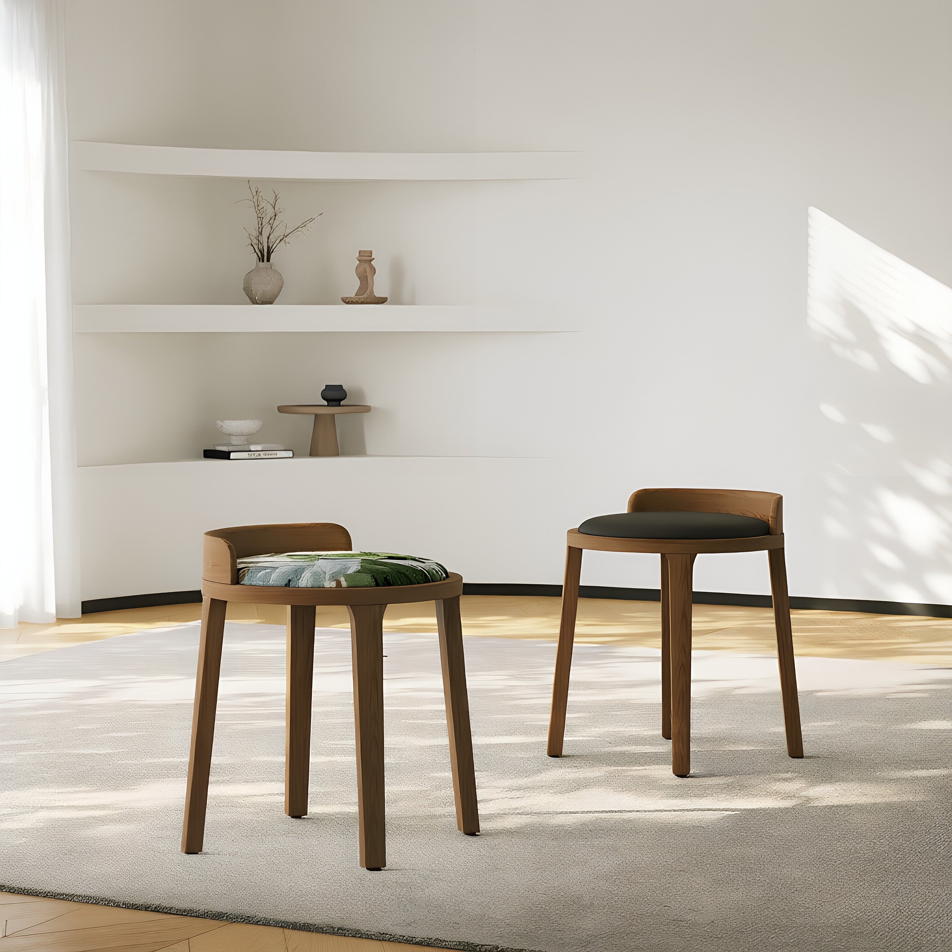 Modern Wooden Bar Stool with Upholstered Seat & Backrest