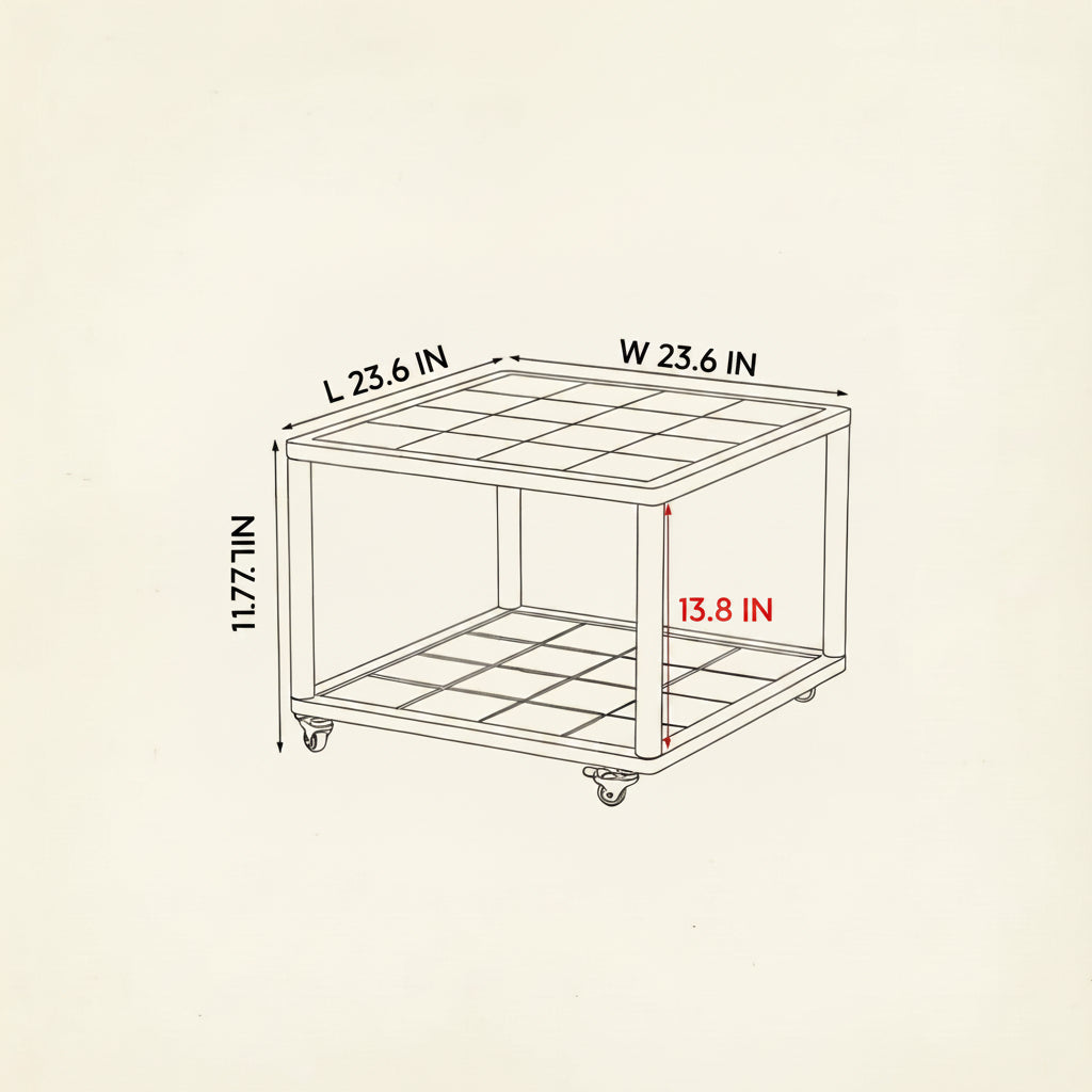 Wheeled Square Tile Coffee Table