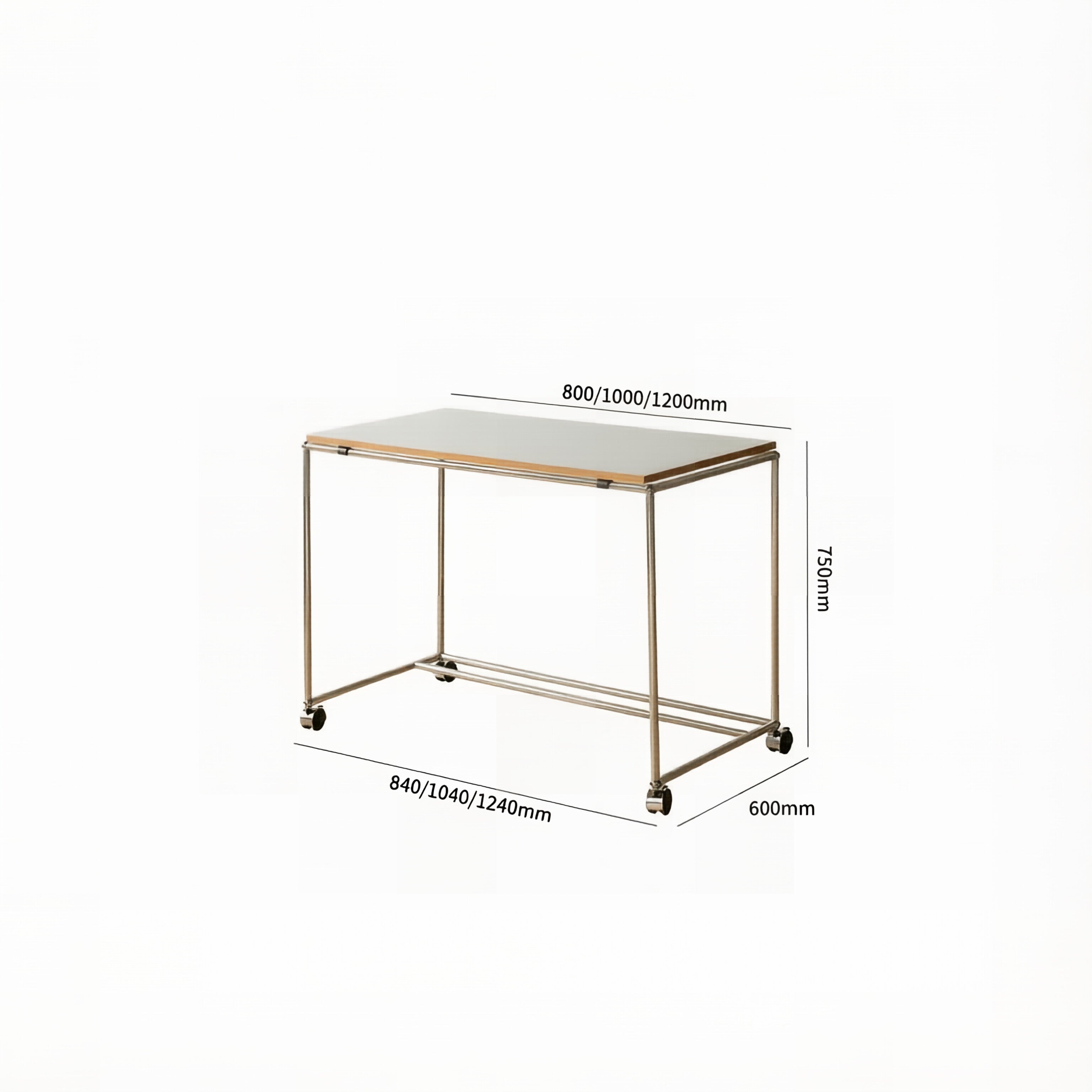 Adjustable-Size Rolling Metal Frame Work Desk