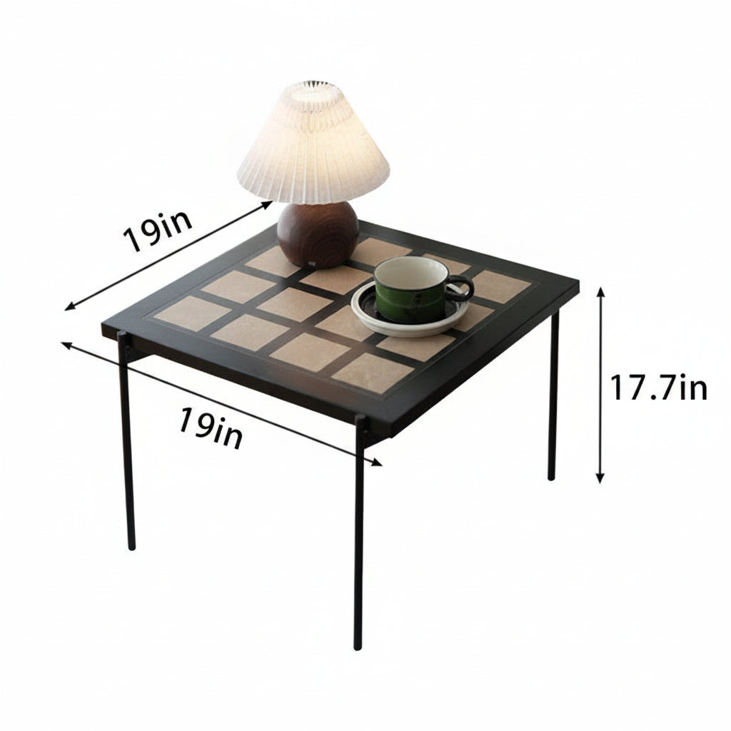Modern Geometric Patterned Wooden Accent Table with Metal Legs