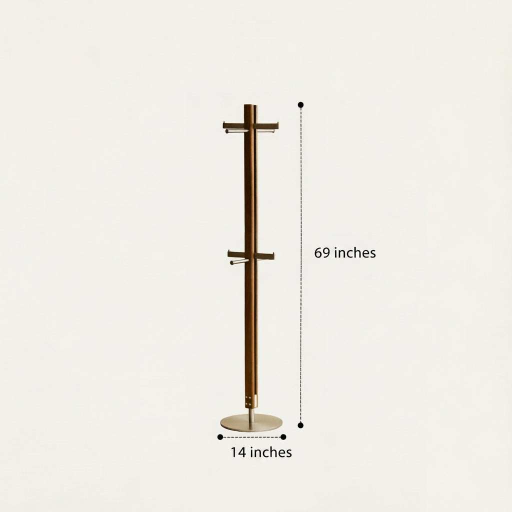 Contemporary Walnut Wood & Metal Integrated Coat Rack