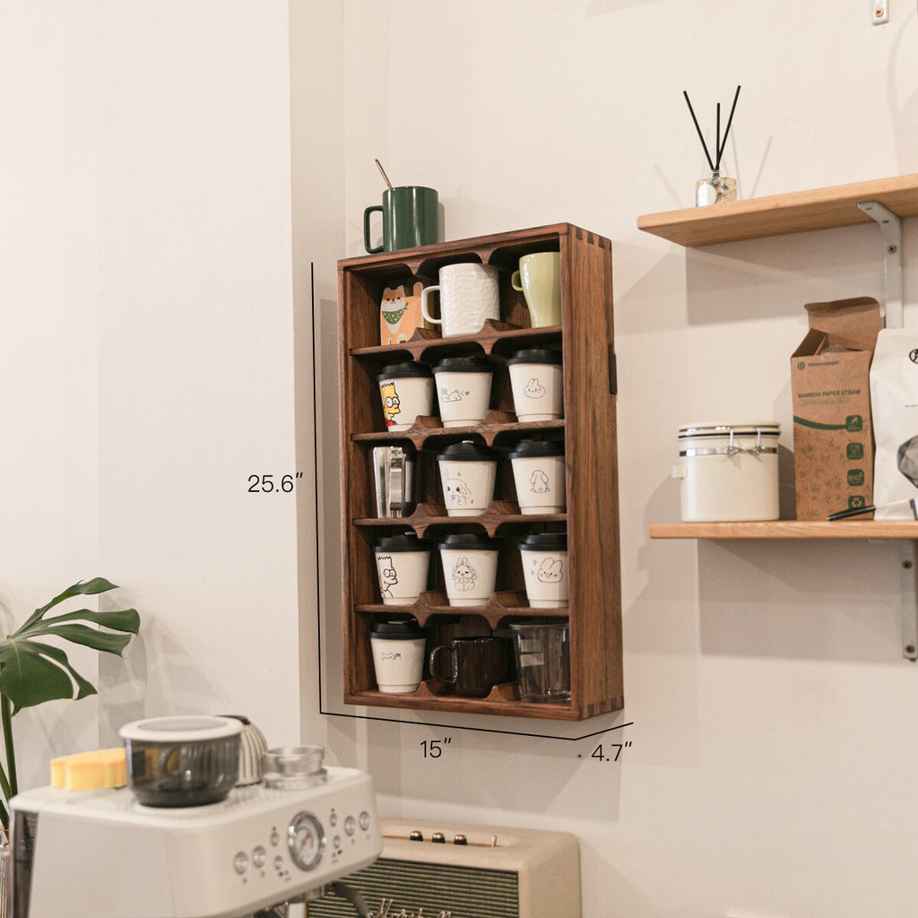Wave-Slot Wooden Mug Rack