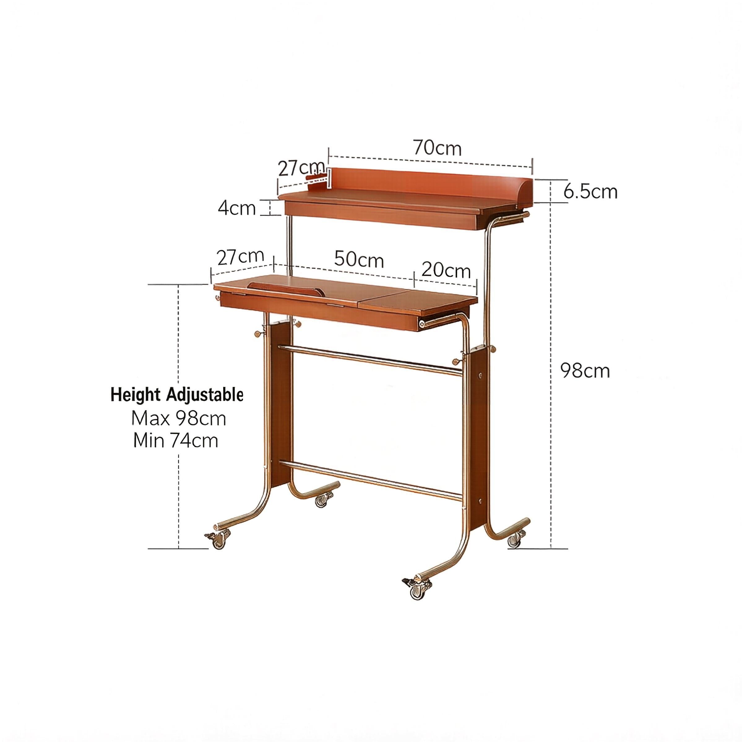 Dual-Tier Height-Adjustable Rolling Desk