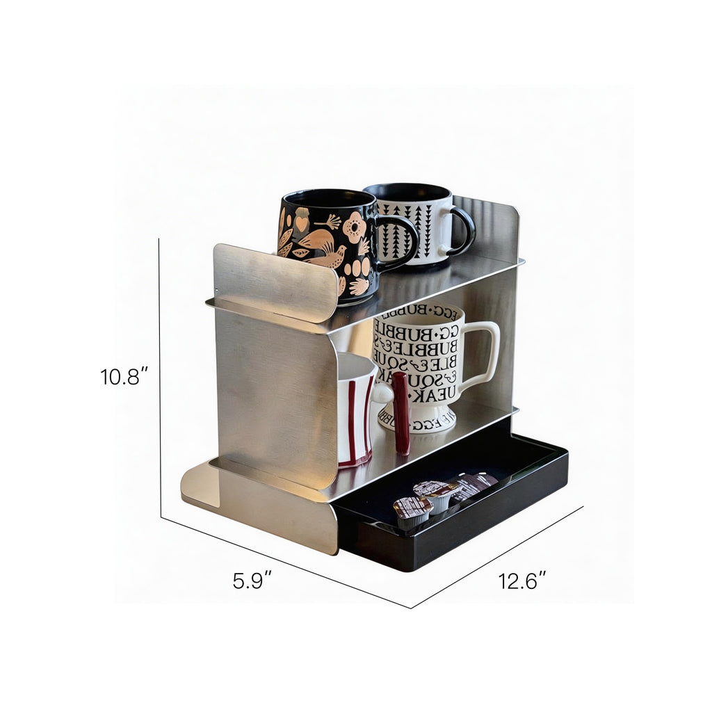 Mirror-Finish Stainless Steel Dual-Tier Cup & Capsule Organizer
