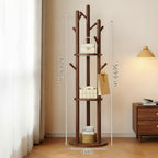 Modern Minimalist Walnut Wood Tree-Inspired Multi-Tier Coat & Storage Rack