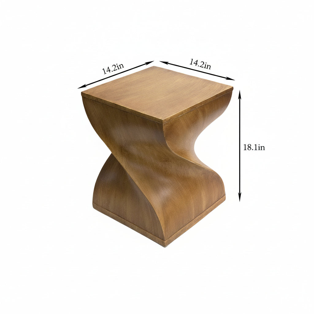 Sculptural Twisted Solid Wood Side Table