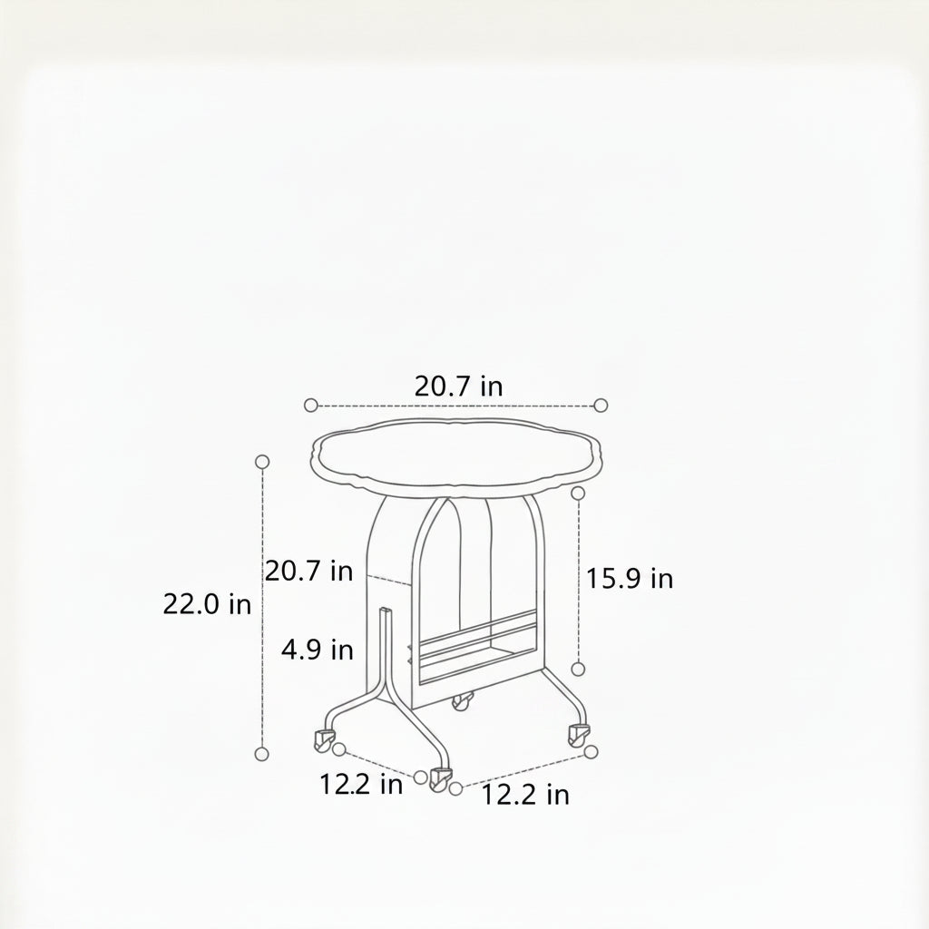 Wheeled Scalloped Side Table