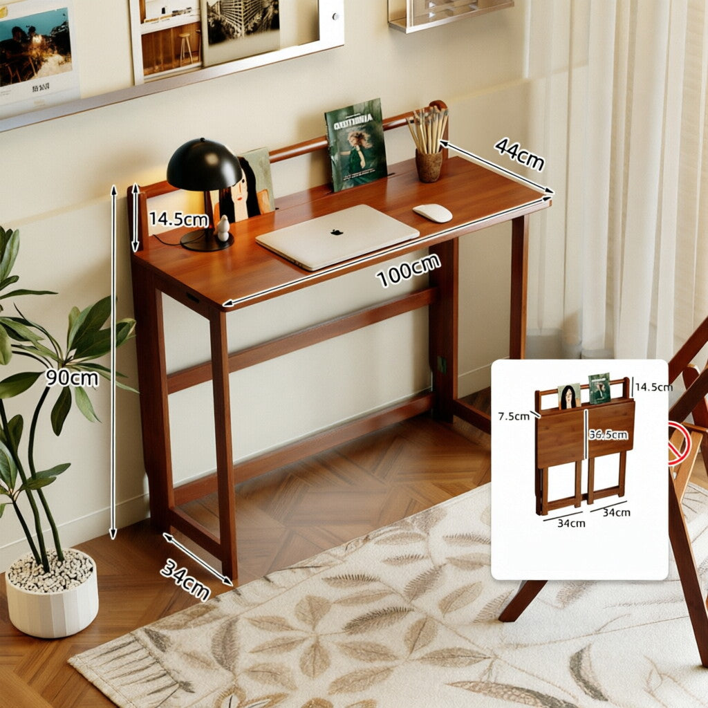 Woven Panel Foldable Solid Wood Compact Desk