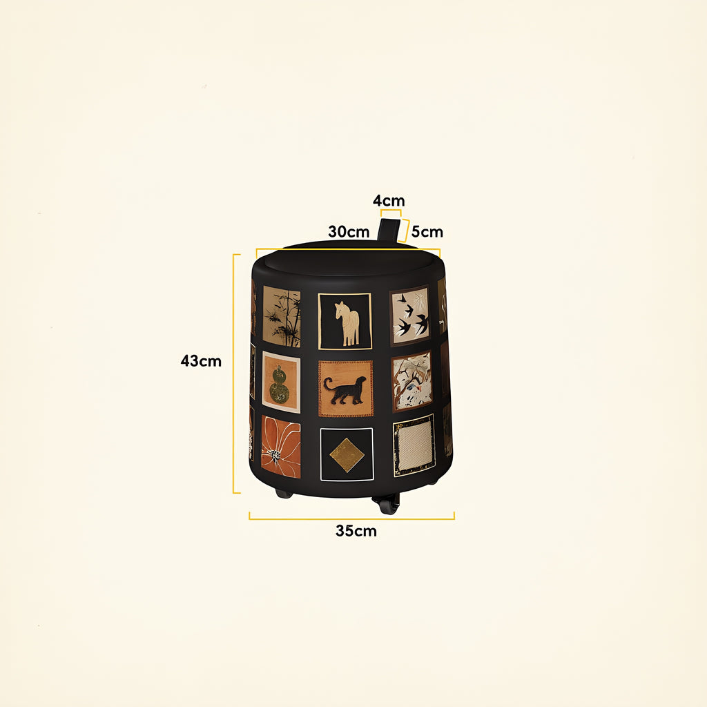 The Collage Stool – Wheeled, Art-Embellished Cylinder