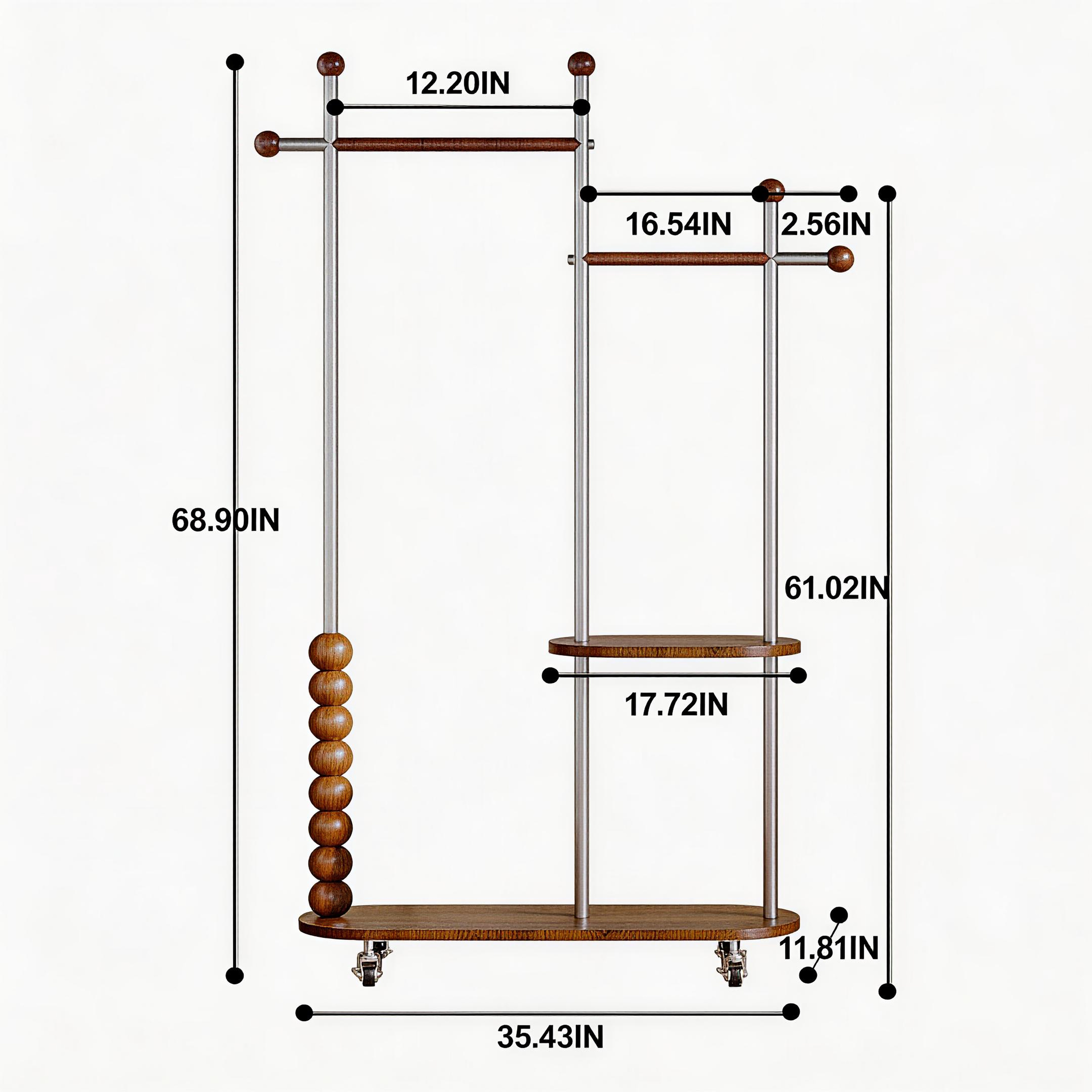 Dual-Pole Wood-Metal Rolling Organizer