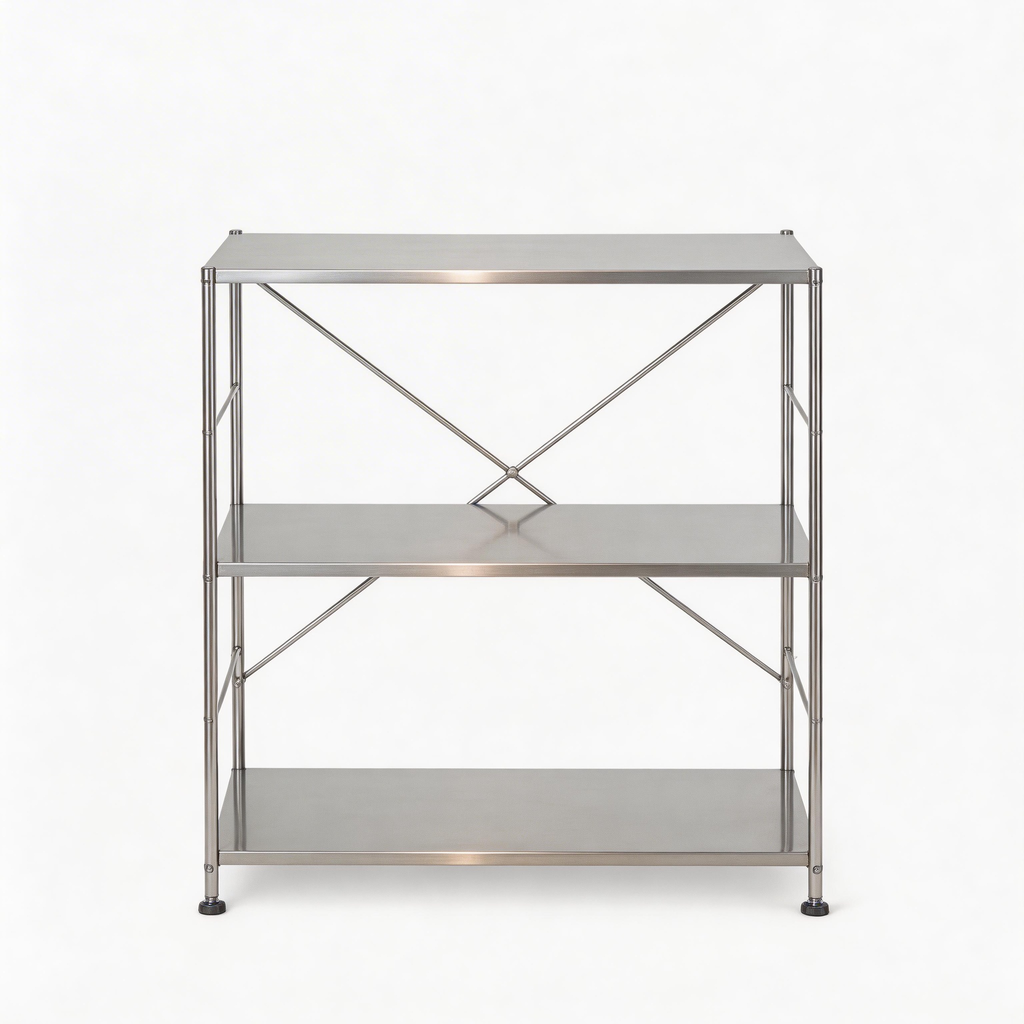 Mirror-Finish Stainless Steel X-Frame Three-Tier Display Stand