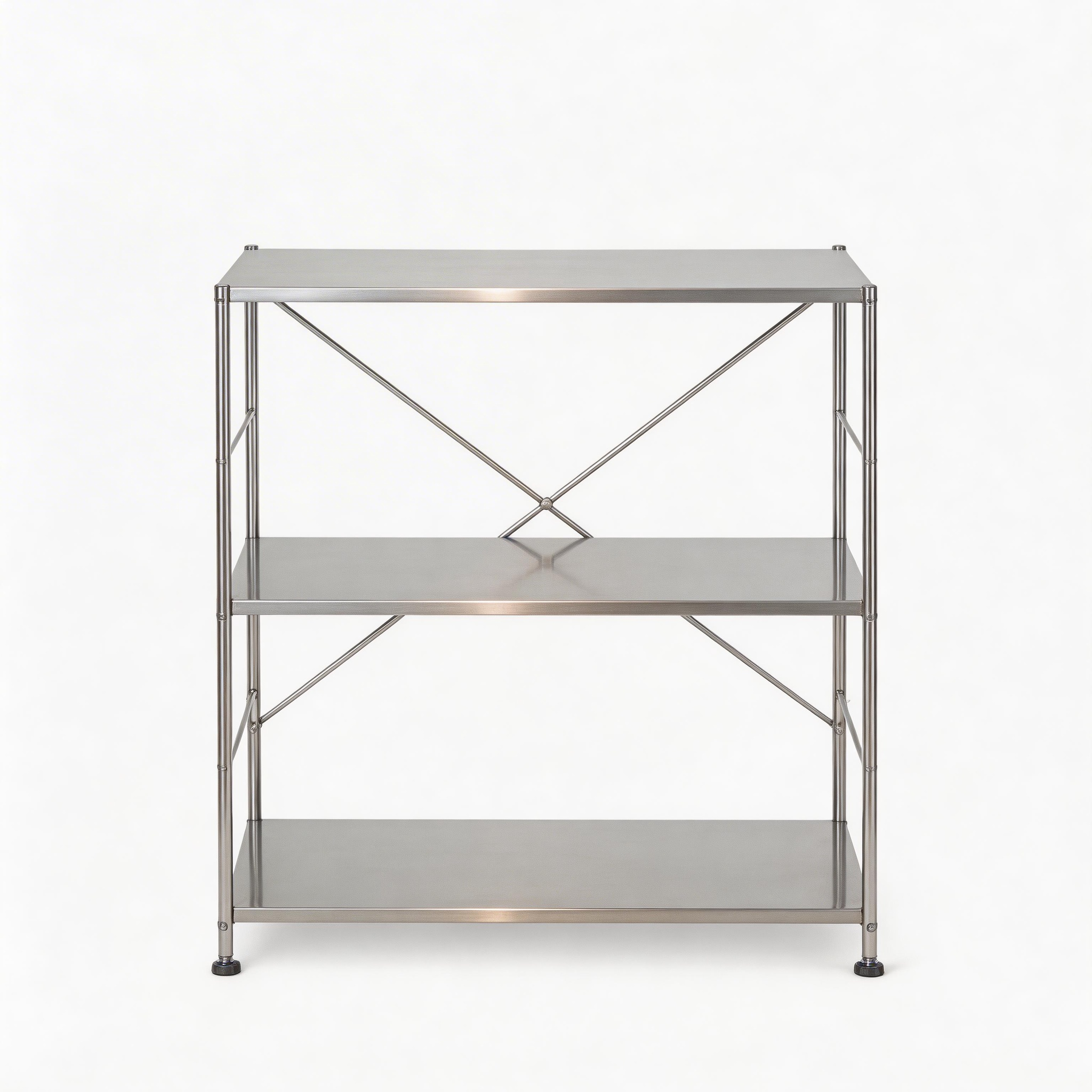 Mirror-Finish Stainless Steel X-Frame Three-Tier Display Stand