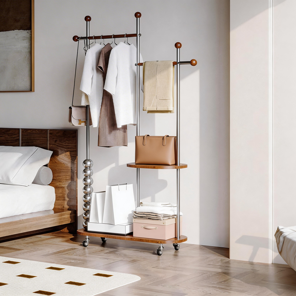 Dual-Pole Wood-Metal Rolling Organizer