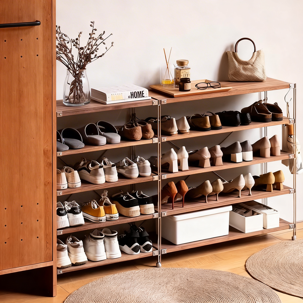 Silver Metal Frame 5-Tier X-Frame Shoe Rack