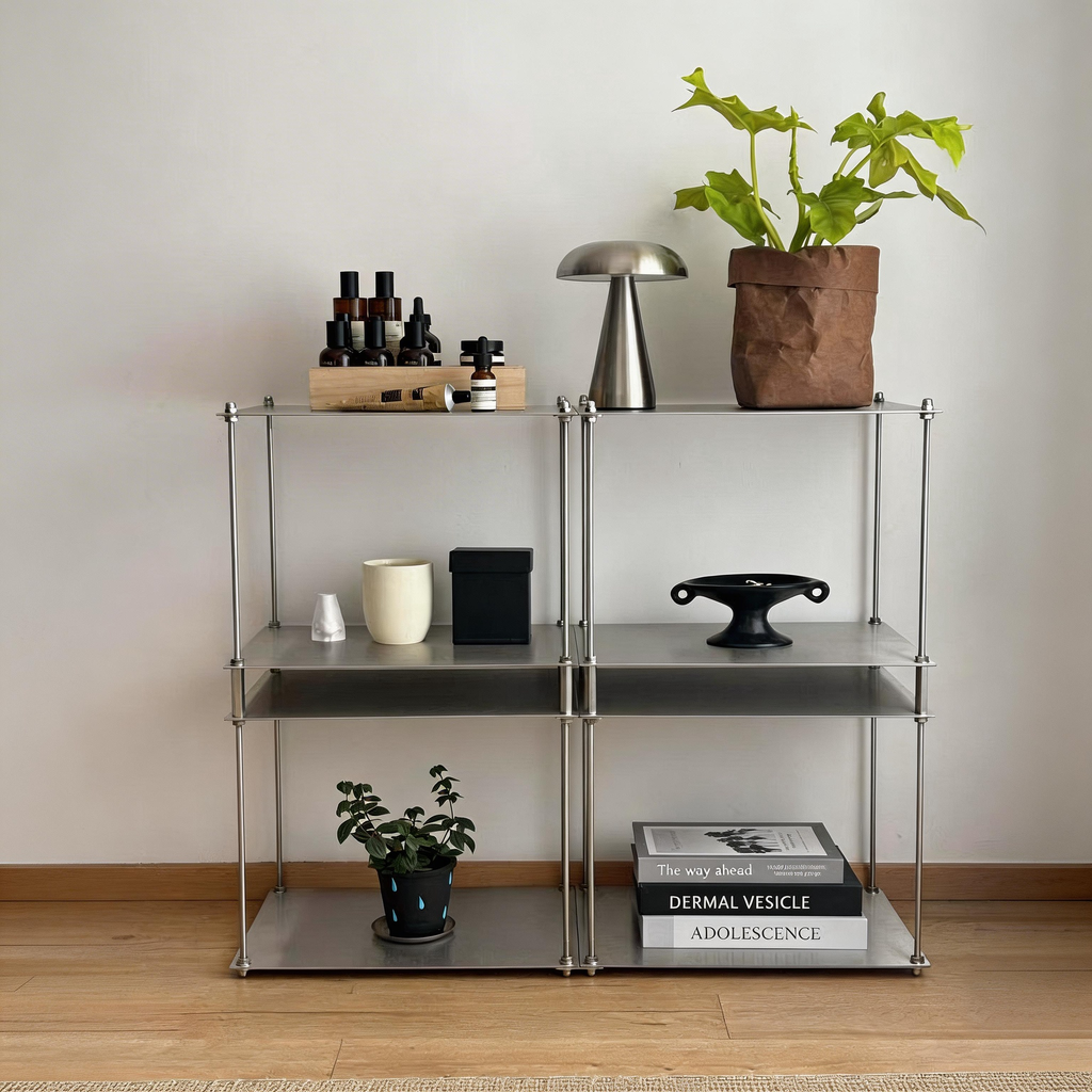 Mirror-Finish Stainless Steel Minimalist Three-Tier Display Stand